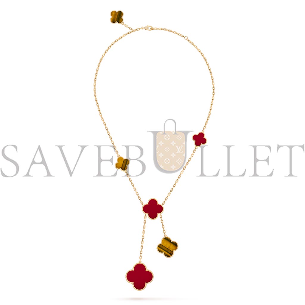 V*N CL*F arpels magic alhambra necklace, 6 motifs - yellow gold, carnelian, tiger eye  vcarn5jp00